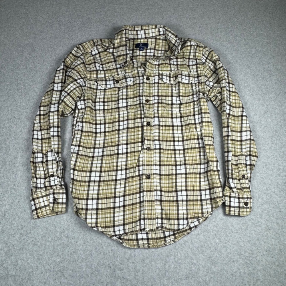 George Mens Small Plaid Long Sleeve Button Down Shirt Tan Brown GE36008605